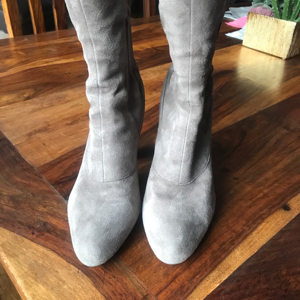 Gray suede booties